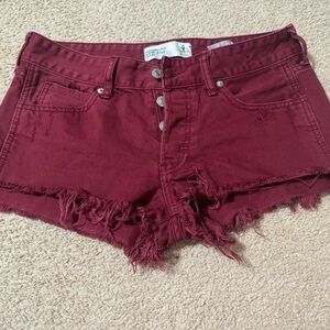 EUC Abercrombie & Fitch Distressed Burgundy Denim Shorts Sz 4 / 27 waist